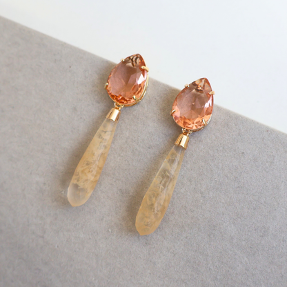 Brinco Dourado e Cristal Champagne - Semijoia