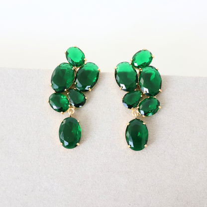 Brinco Dourado e Cristal Verde - Semijoia