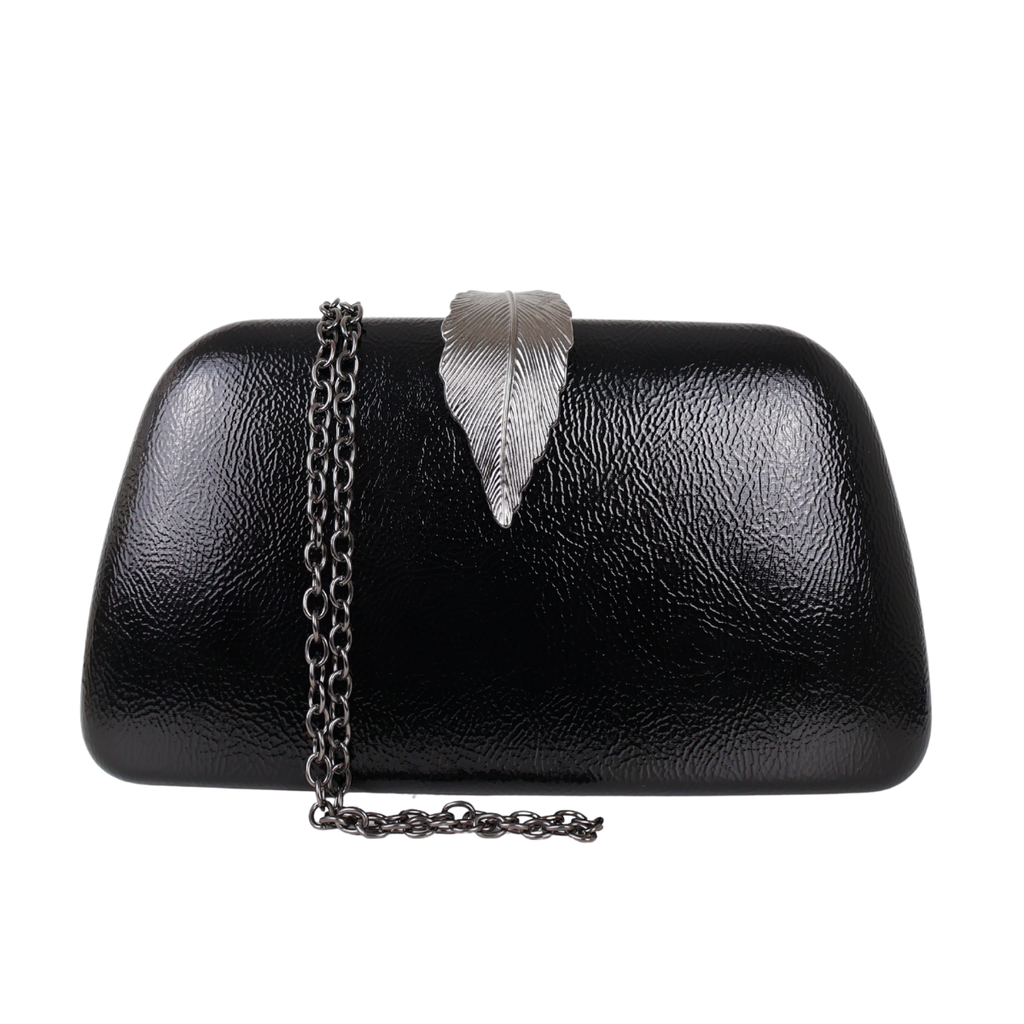 Bolsa Clutch Festa Fecho de Folha Preta