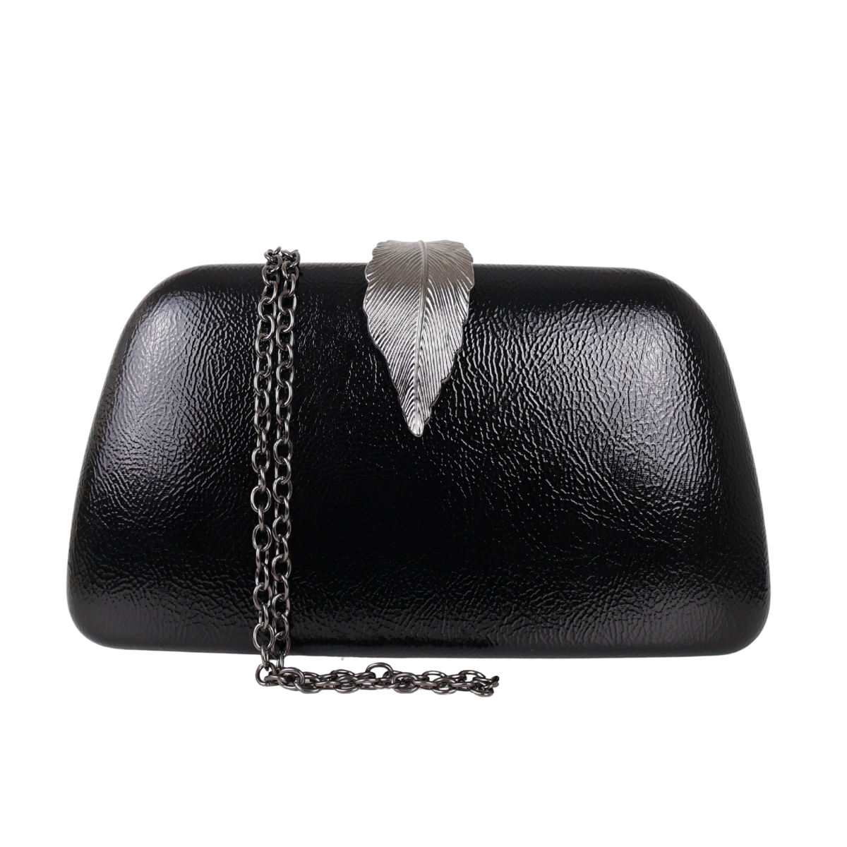 Bolsa Clutch Festa Fecho de Folha Preta