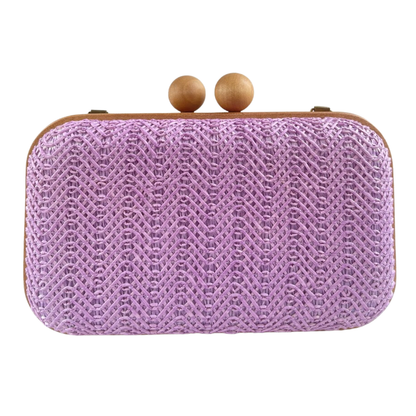 Bolsa de Festa Clutch Madeira e Palha da Índia Roxa