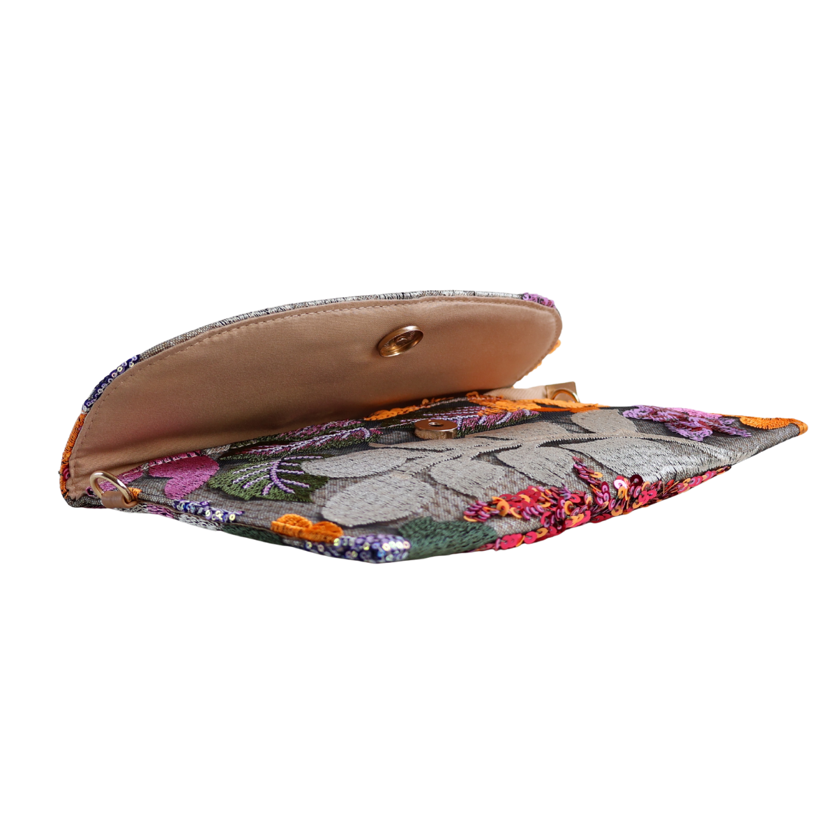 Bolsa Carteira Envelope de Bordada Paetê Floral Laranja