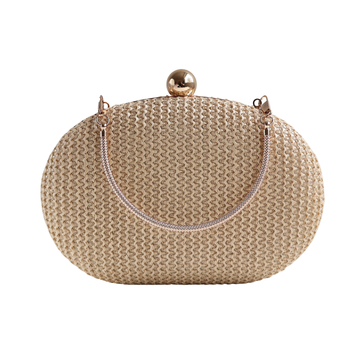 Bolsa Clutch Festa Oval Palha Bege Claro