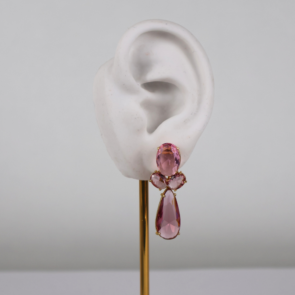Brinco Dourado e Cristal Rosa - Semijoia