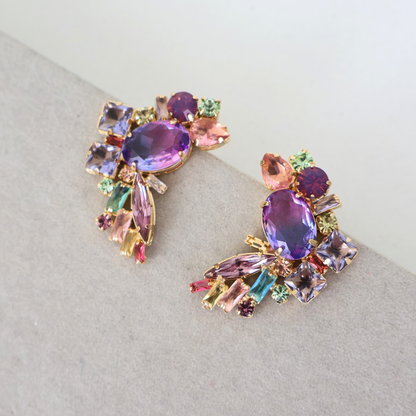 Brinco Dourado e Cristal Colorido - Semijoia