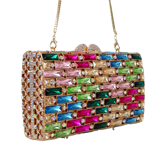Bolsa Festa Clutch Pedraria Strass Colorida