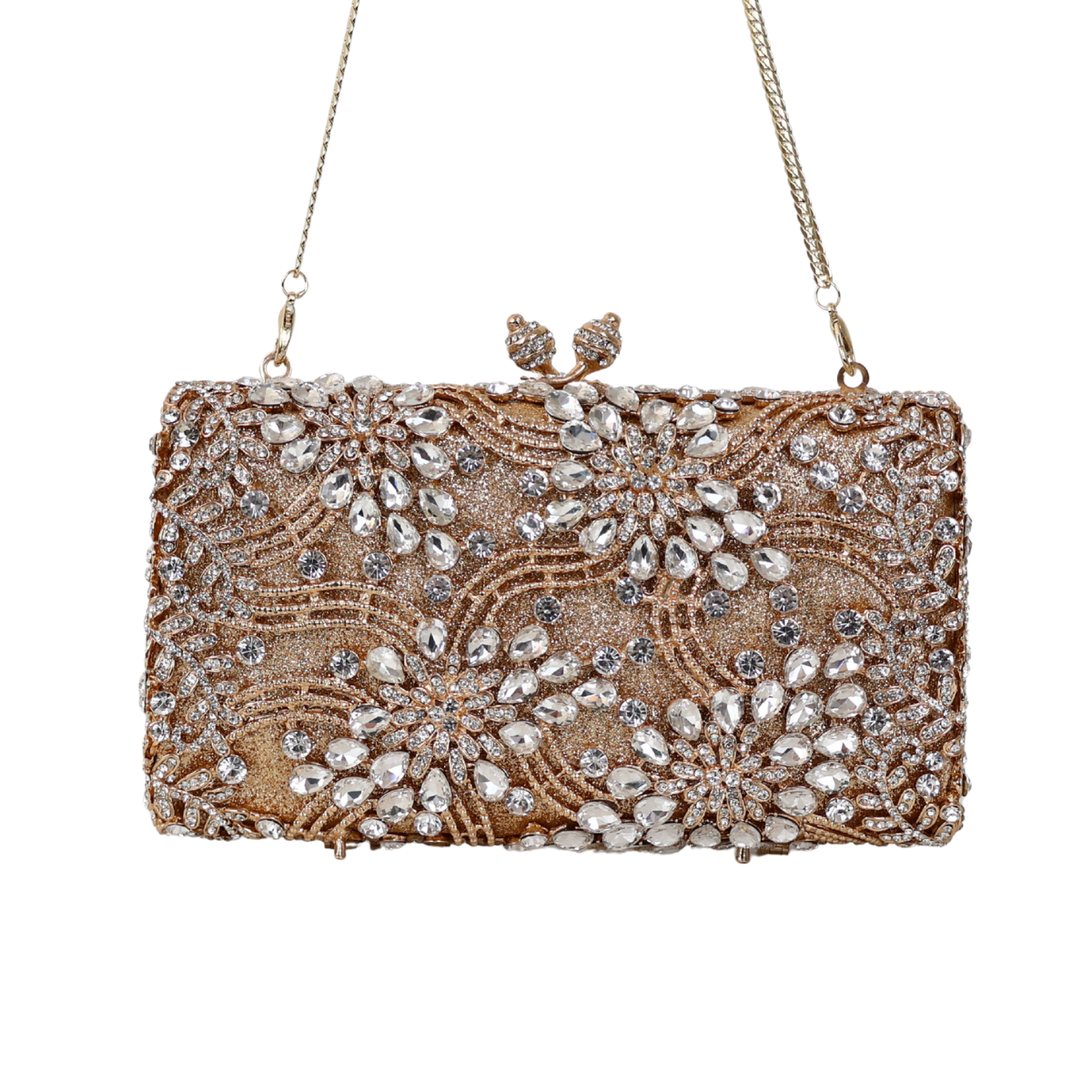 Bolsa Festa Clutch Pedraria Strass Dourada