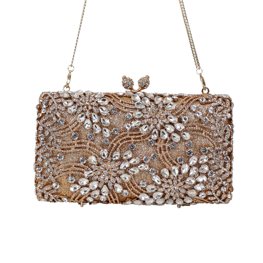Bolsa Festa Clutch Pedraria Strass Dourada