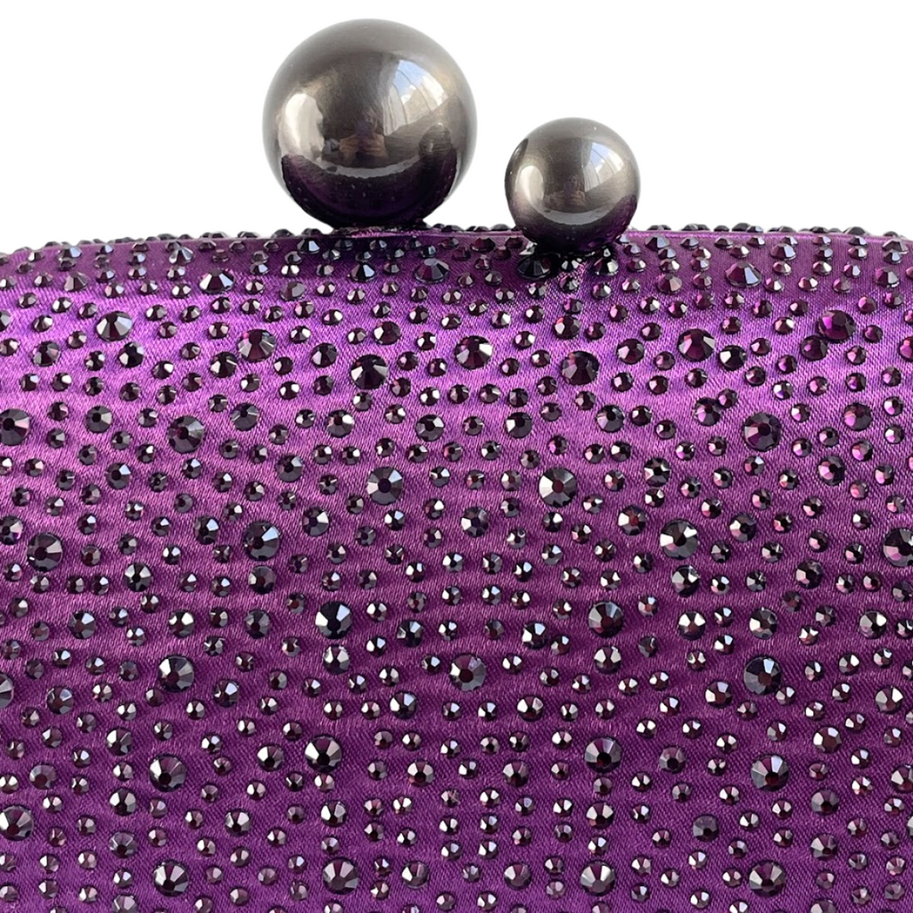 Bolsa Festa Clutch Pedraria Strass Oval Roxo