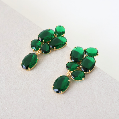 Brinco Dourado e Cristal Verde - Semijoia