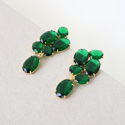 Brinco Dourado e Cristal Verde - Semijoia