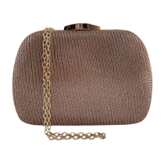 Bolsa Festa Clutch Malha Metalizada Champagne