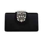 Bolsa Clutch Festa Cetim e Fecho de Pedraria Preta