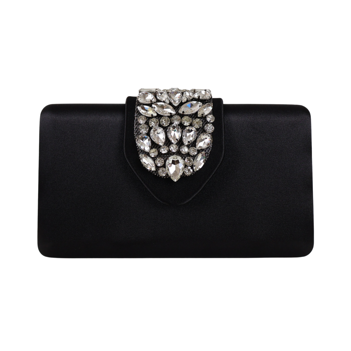 Bolsa Clutch Festa Cetim e Fecho de Pedraria Preta