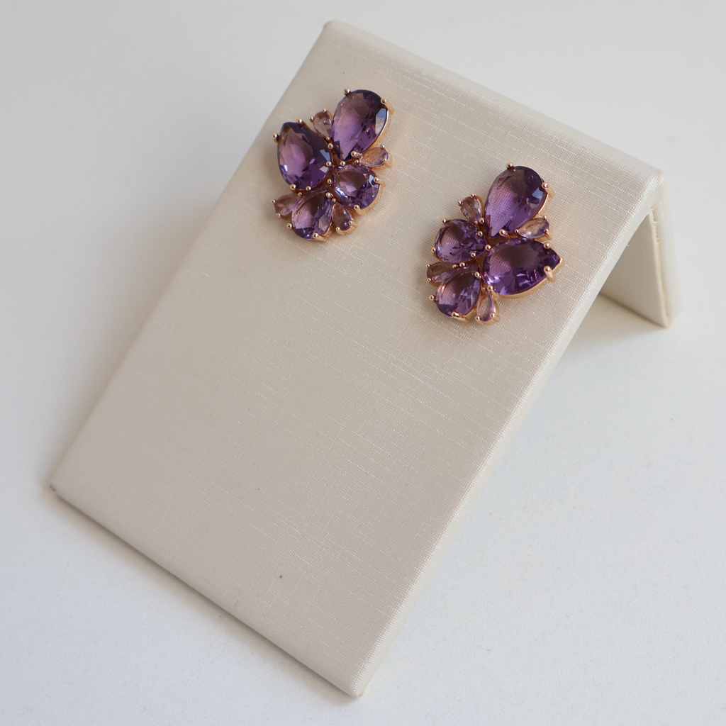 Brinco Dourado e Cristal Roxo - Semijoia