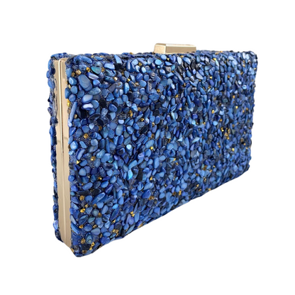 Bolsa de Festa Clutch Pedraria Azul