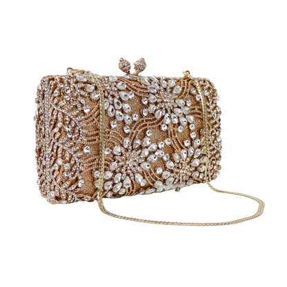 Bolsa Festa Clutch Pedraria Strass Dourada