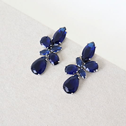 Brinco Dourado e Cristal Azul - Semijoia