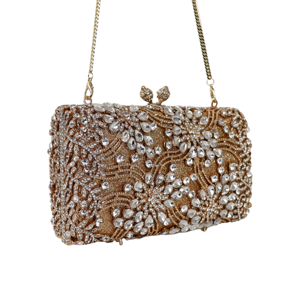 Bolsa Festa Clutch Pedraria Strass Dourada