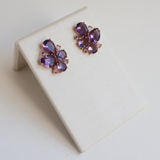 Brinco Dourado e Cristal Roxo - Semijoia
