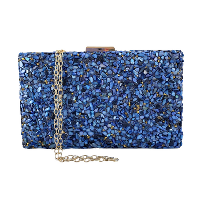 Bolsa de Festa Clutch Pedraria Azul