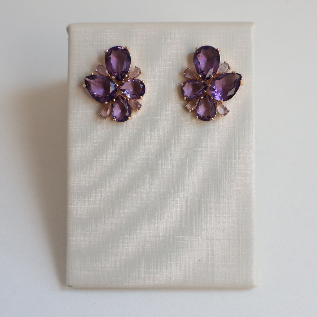 Brinco Dourado e Cristal Roxo - Semijoia