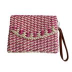 Bolsa Carteira Envelope de Palha Rosa
