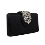 Bolsa Clutch Festa Cetim e Fecho de Pedraria Preta