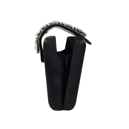 Bolsa Clutch Festa Cetim e Fecho de Pedraria Preta