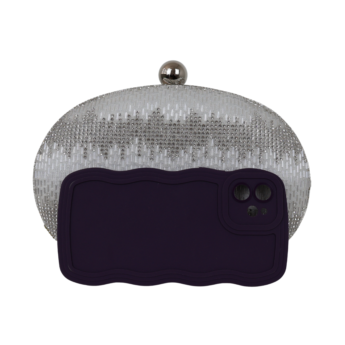 Bolsa Festa Clutch Oval Vidrilhos Prata
