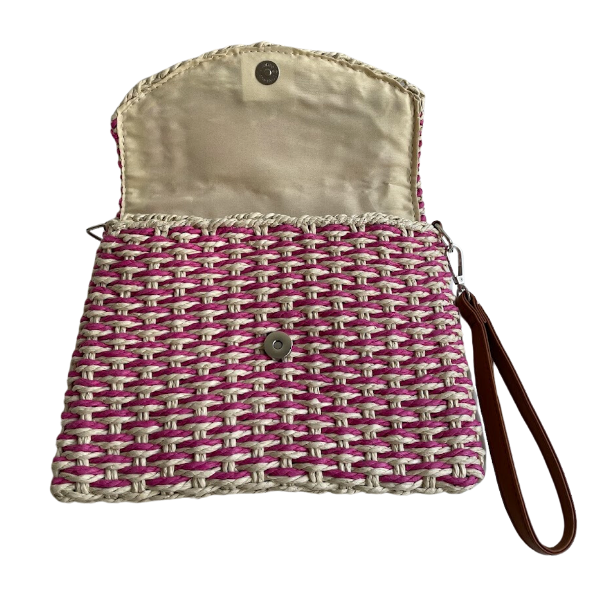 Bolsa Carteira Envelope de Palha Rosa