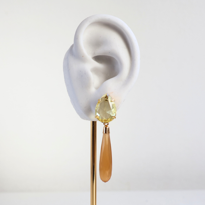 Brinco Dourado e Cristal Champagne - Semijoia