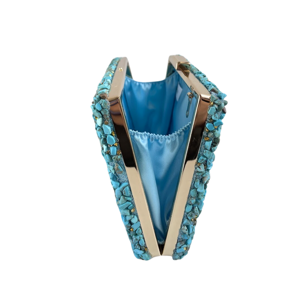 Bolsa de Festa Clutch Pedraria Azul Turquesa