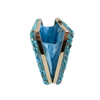 Bolsa de Festa Clutch Pedraria Azul Turquesa