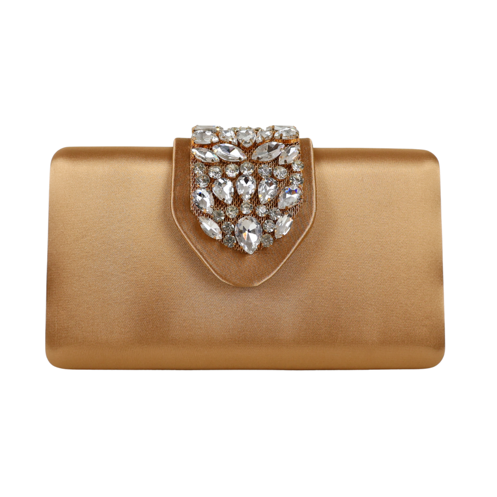 Bolsa Clutch Festa Cetim e Fecho de Pedraria Dourado