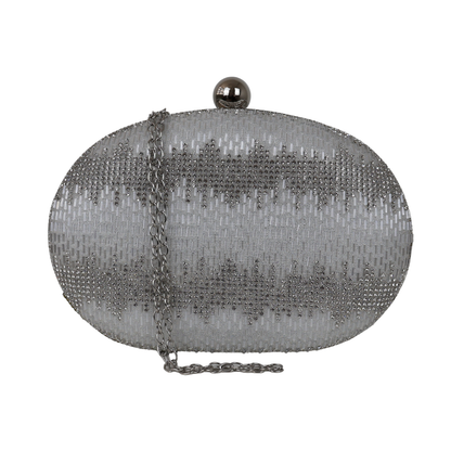 Bolsa Festa Clutch Oval Vidrilhos Prata