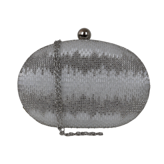 Bolsa Festa Clutch Oval Vidrilhos Prata