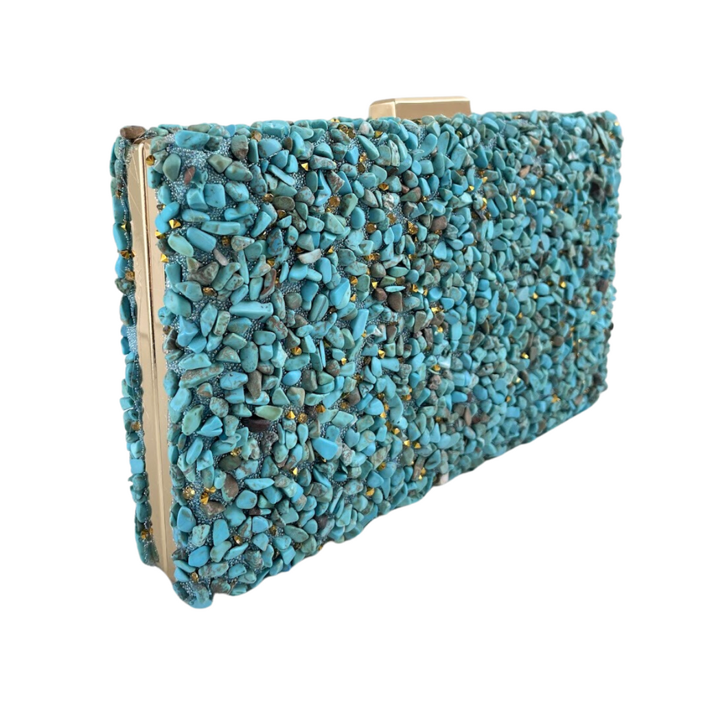 Bolsa de Festa Clutch Pedraria Azul Turquesa