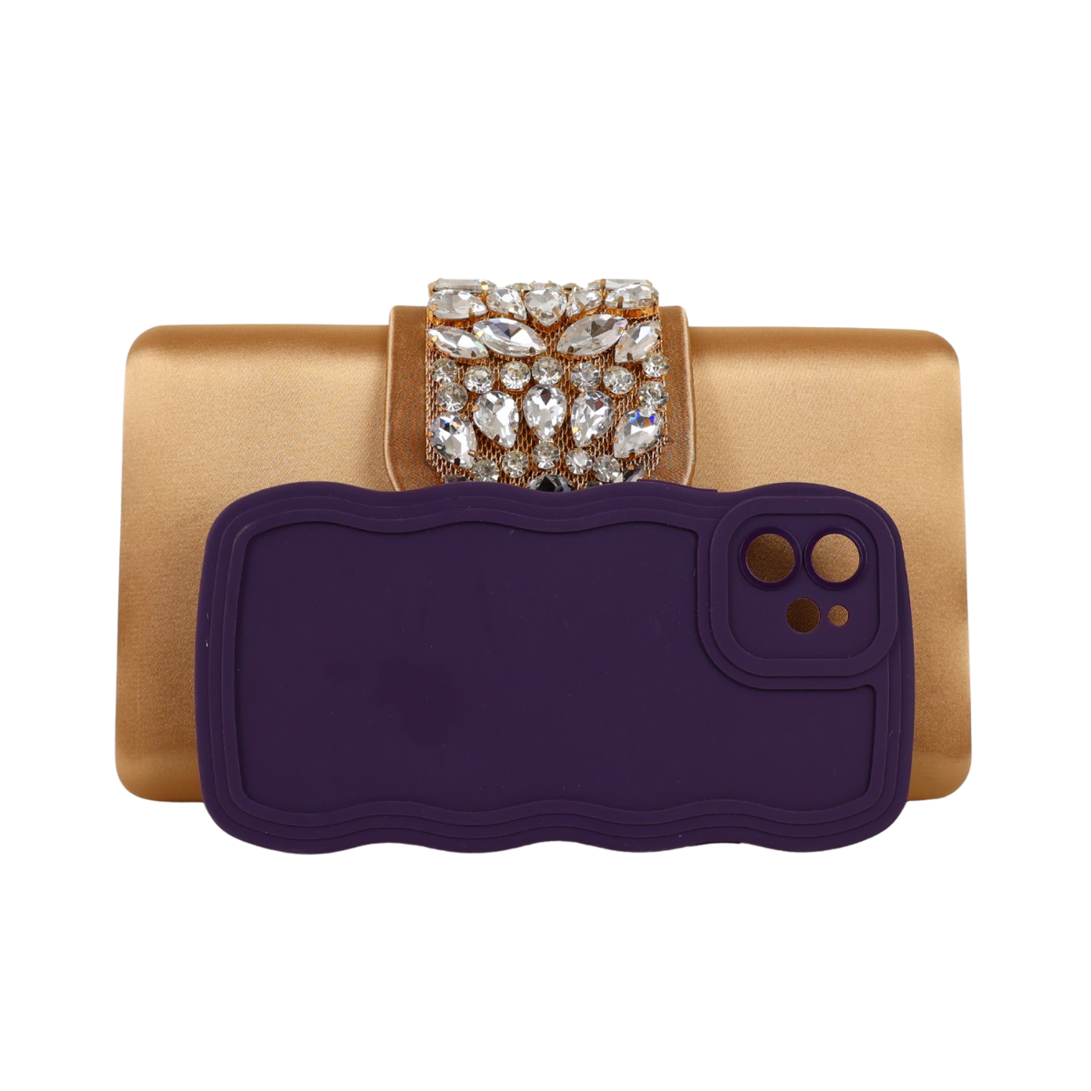 Bolsa Clutch Festa Cetim e Fecho de Pedraria Dourado