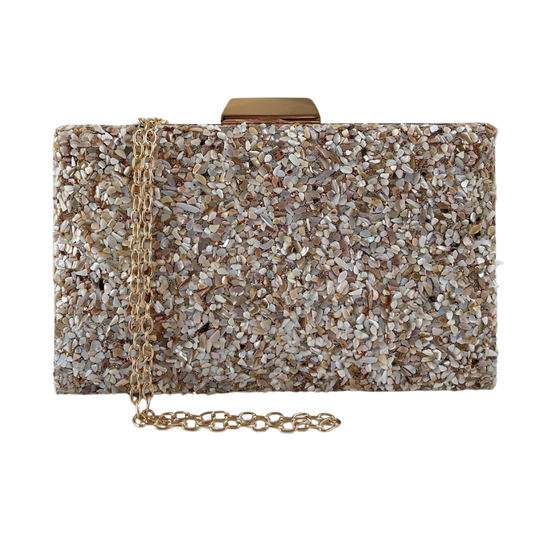 Bolsa Festa Clutch Pedraria Bege