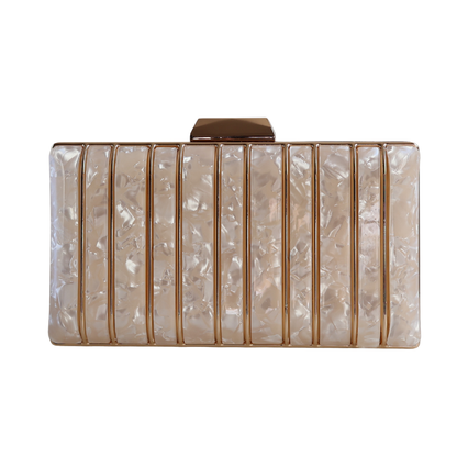 Bolsa de Festa Clutch Acrílico e Metal Branco Perolada
