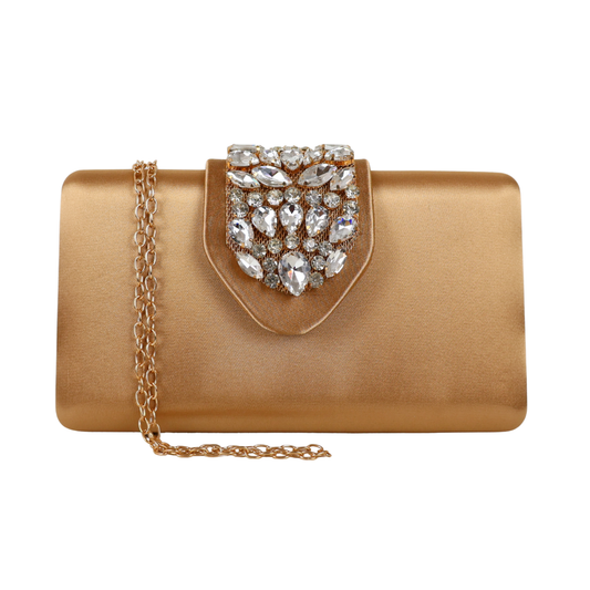 Bolsa Clutch Festa Cetim e Fecho de Pedraria Dourado