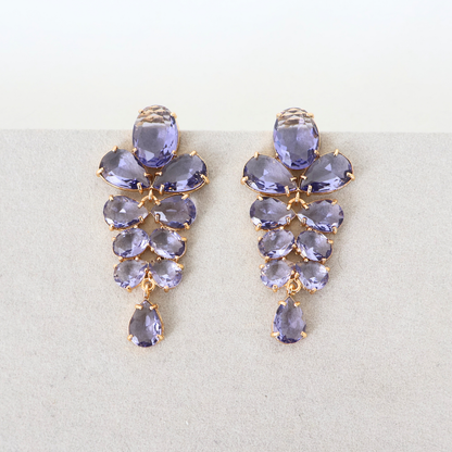 Brinco Dourado e Cristal Lilás - Semijoia
