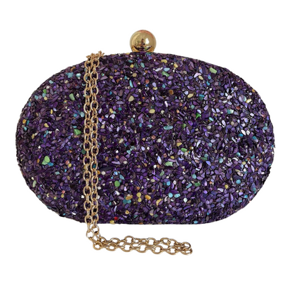 Bolsa Festa Clutch Pedraria Violeta Escuro Oval