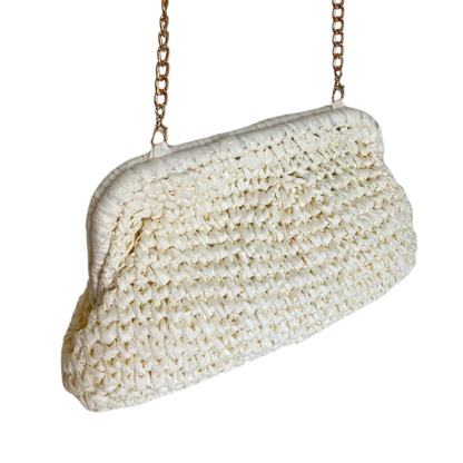 Bolsa de Praia Festa Clutch Palha Sintética Off White