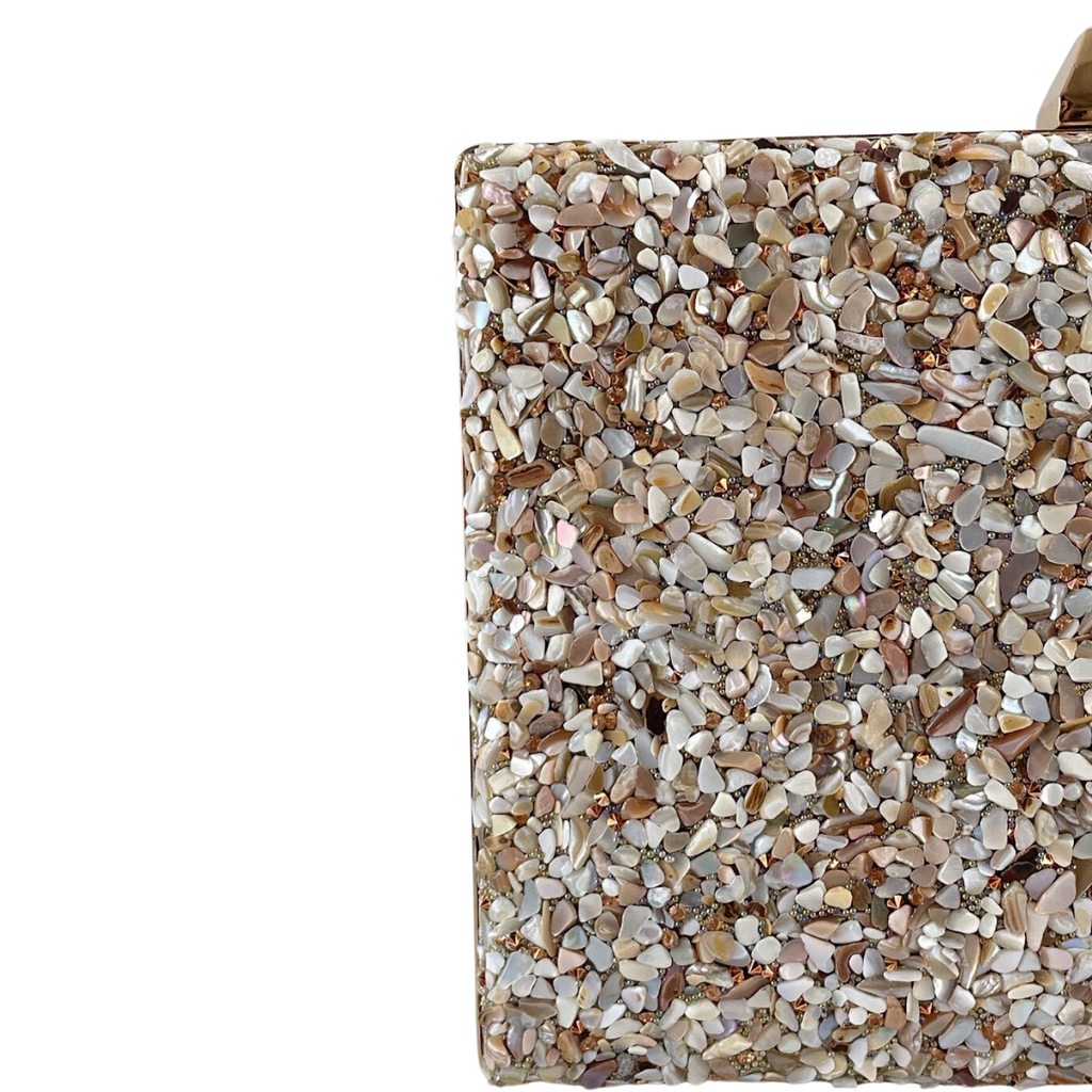 Bolsa Festa Clutch Pedraria Bege
