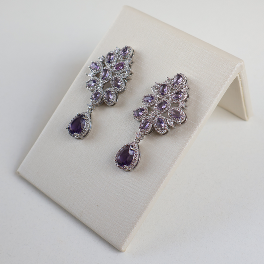 Brinco Prateado e Cristal Roxo - Semijoia