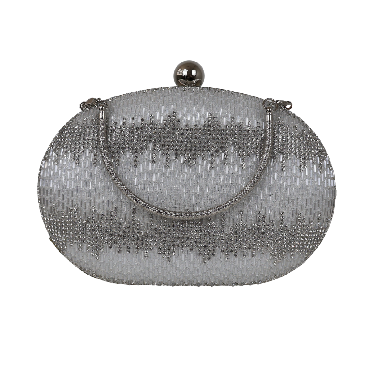 Bolsa Festa Clutch Oval Vidrilhos Prata
