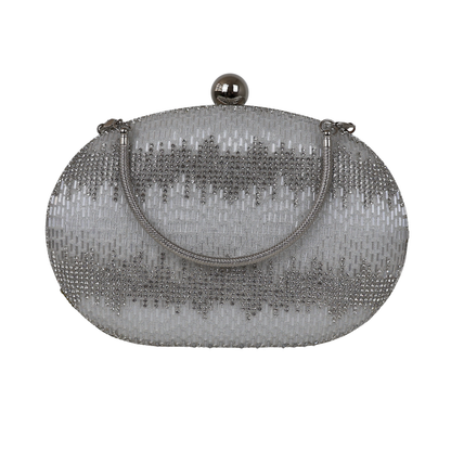 Bolsa Festa Clutch Oval Vidrilhos Prata