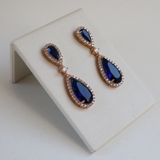 Brinco Dourado e Cristal Azul - Semijoia
